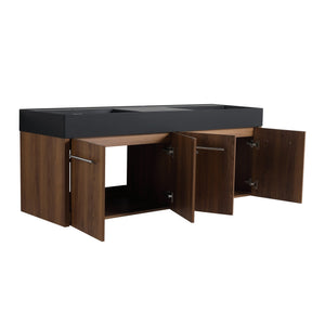English Elm 60 Inch Wall-Mounted Bathroom Vanity With Double Black Resin Sink For Modern Elegance & Functionality W999S00251