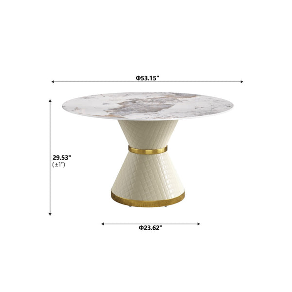 English Elm 53.15"modern Sintered Stone Round Dining Table Seats 6 with Sculptural Steel Pedestal W1535S00628