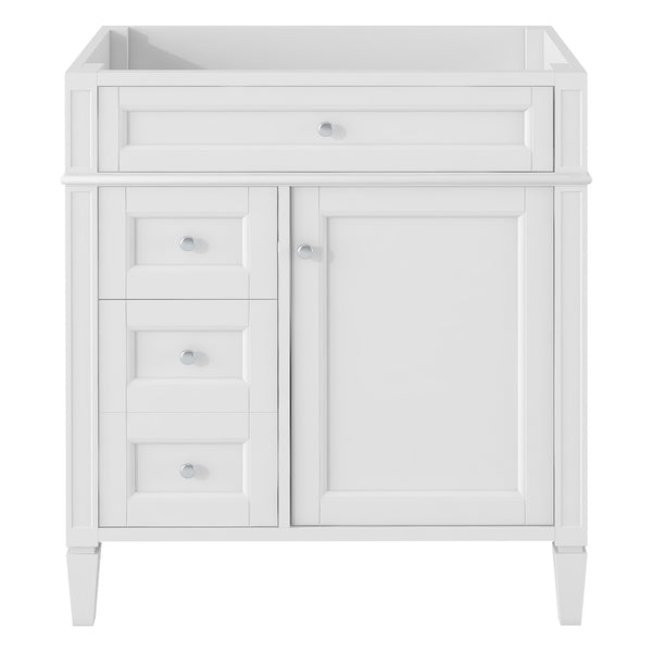 English Elm 30'' Modern Bathroom Vanity Cabinet with Roman Legs, 3 Drawers, Adjustable Shelf, Tip-Out Drawer, Durable MDF/Solid Wood White N710P236988K