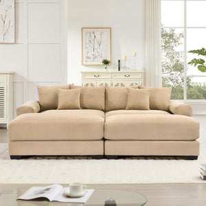 English Elm 92" Oversized Modular Sectional Couch In Soft Camel Corduroy, Deep Seats & Ergonomic Design For Comfort W714S01307