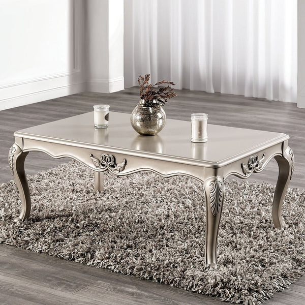English Elm Traditional Coffee Table With Cabriole Legs, Ornate Carvings & Elegant Champagne Finish - Solid Wood B2741P361130-GIGA