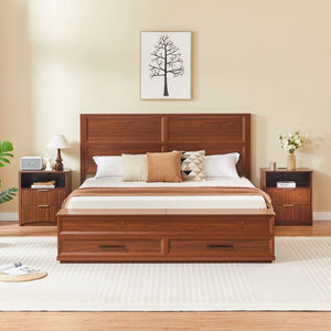English Elm Queen Storage Bed with Geometric 3d Headboard Four Drawers and Walnut Finish W1820S00056