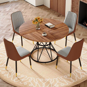 English Elm Table and Chair Set Round Walnut Mdf Top Hourglass Base with Four Pu Leather Seats Brown,Light Gray,Walnut+Black W1151S04841