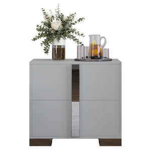 English Elm Modern Two Drawer Nightstand with Slim Metal Legs and Mirrored Bar Handles for Bedroom Grey W5271P416539