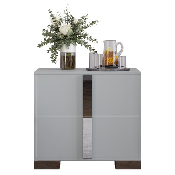 English Elm Modern Two Drawer Nightstand with Slim Metal Legs and Mirrored Bar Handles for Bedroom Grey W5271P416539