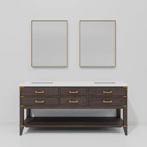English Elm Brown Oak Double Bath Vanity With Cultured Marble Top, 72" W, 4 Soft-Close Drawers & 2 Mirrors B2731S01642