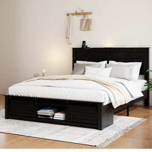 English Elm Queen Platform Bed Upholstered Headboard Led Lighting Charging Station Pet Area W636P254534