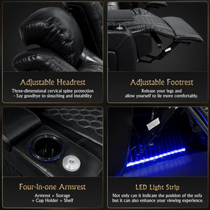 English Elm 86.6"power Recliner Set Genuine Nappa Leather Home Theater Rgb Lighting Usb Charging Black W3819S00091