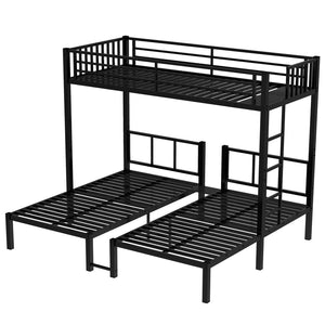 English Elm Twin Metal Triple Bunk Bed With Built-In Shelving, Space-Saving Design For Kids & Guests, Black Finish W1580S00118-GIGA