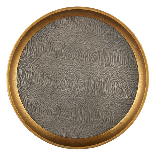Tanay Round Tray - Elegant Antique Brass & Graphite Snakeskin Design for Stylish Entertaining