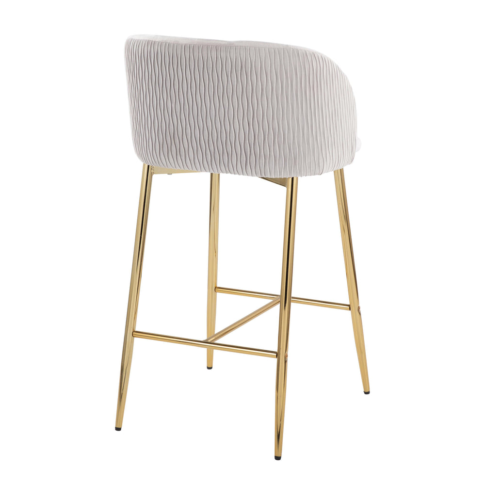 English Elm Fran Velvet Pleated Waves Counter Stool Set of 2 - Gold Metal Legs, Padded Bucket Seat, Contemporary Glam Design B202S00277