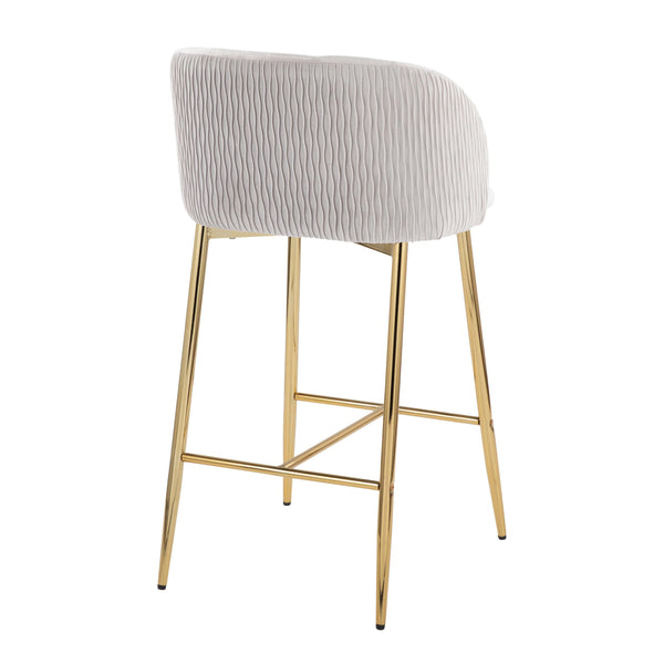 English Elm Fran Velvet Pleated Waves Counter Stool Set of 2 - Gold Metal Legs, Padded Bucket Seat, Contemporary Glam Design B202S00277
