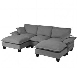 English Elm Modular Chenille Cloud Sectional with Sculptural Curved Arms and Movable Ottoman Grey W3163S00122
