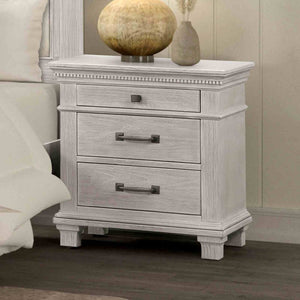 English Elm Transitional 3 Drawer Nightstand Dentil Molding Dovetail Elm Veneer Weathered Gray B2741P435891