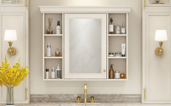 English Elm 35'' Blue Wall Mounted Medicine Cabinet with Mirror Door, MDF Storage, Adjustable Shelves & Towel Rod WF323692AAY