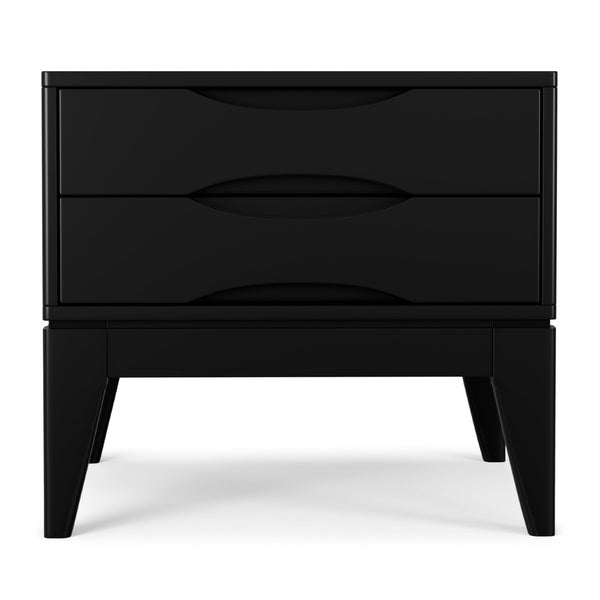 English Elm Harper Solid Wood End Table with Two Drawers Mid-century Modern Black Stain Finish B136P481647