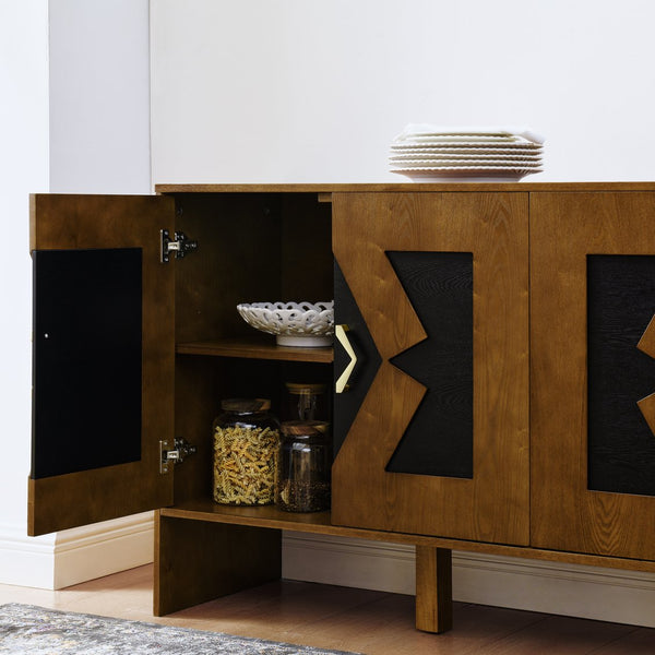 English Elm 60" Mid Century Sideboard Buffet Cabinet with Fluted Diamond Front, Adjustable Shelves, Walnut Finish, TV Media Console (60"W) W1801P288502