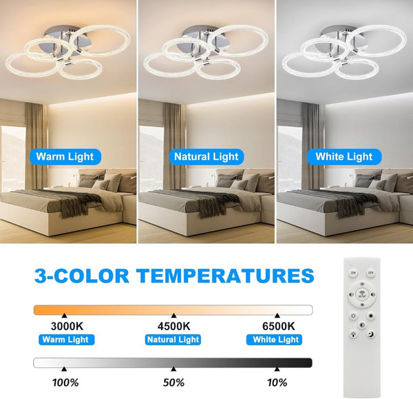 English Elm Modern Acrylic Ring Flush Mount Led Fixture Dimmable Remote Six Rings Four Heads T3177P283987