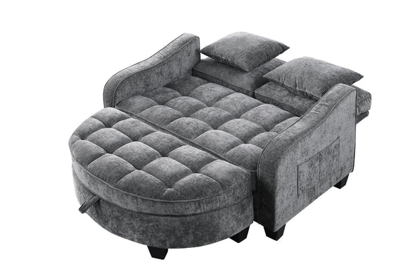 English Elm Two-Seater Chaise Lounge Sofa With Storage, Soft Corduroy Upholstery & Modern Design - Grey W487S00390-GIGA