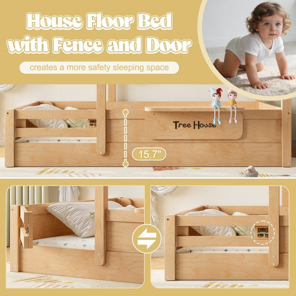 English Elm Twin Low Loft Bed Solid Pine Frame with Built-in Led Lighting and Storage Shelves Natural W1580P396331