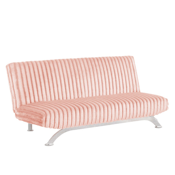 English Elm Pink Futon Sofa Bed with Chrome Support Legs, Contemporary Convertible Design, Foam Cushioned Comfort Pink 45 L x 72 W x 10 H B2741P363790