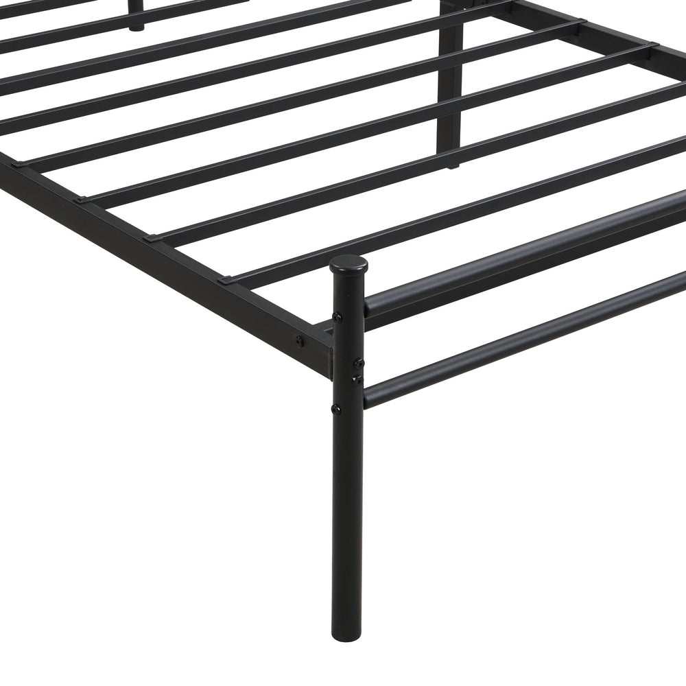 English Elm Twin XL Metal Bedframe with Wood Panel Headboard, Black-Brown, Sturdy 10.8" Storage, Quiet Design W2297P291428
