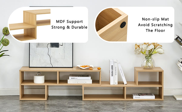 English Elm 2 Cube TV Stand with Modular L-Shaped Design, Adjustable 47–70" Length, Six Open Shelves, Durable MDF Burly Wood W3226P279109