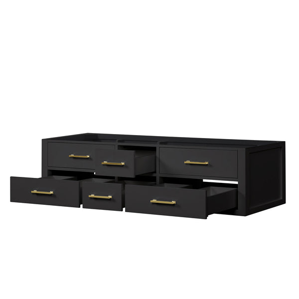 English Elm Black Double Bath Vanity 72" W X 22" D - Sleek Midcentury Design With Ample Storage & Soft-Close Drawers B2731P258057
