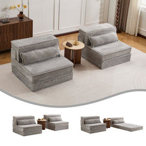 English Elm Compression Modular Sofa Bed - Versatile Mahjong Design, Soft Fleece, No Assembly, 2 Pillows Included! W3723S00048