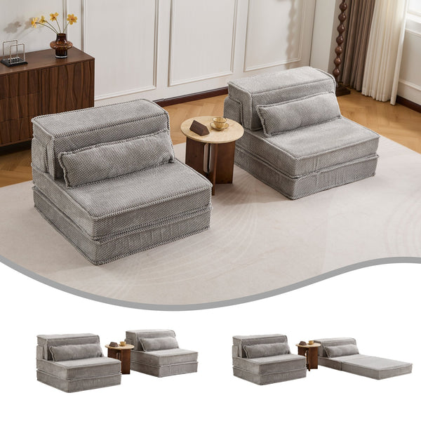 English Elm Compression Modular Sofa Bed - Versatile Mahjong Design, Soft Fleece, No Assembly, 2 Pillows Included! W3723S00048