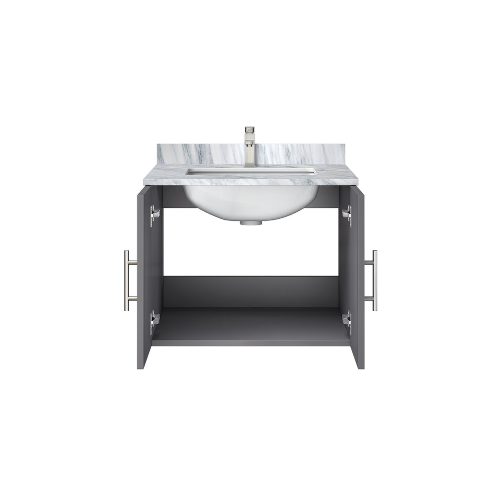English Elm Dark Grey Bath Vanity With Carrara Marble Top, Soft-Close Cabinet & Chrome Faucet For Small Spaces B2731P258554