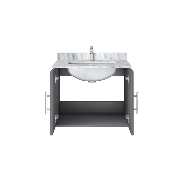 English Elm Dark Grey Bath Vanity With Carrara Marble Top, Soft-Close Cabinet & Chrome Faucet For Small Spaces B2731P258554