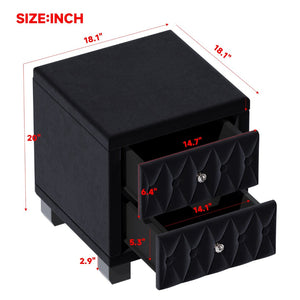 English Elm Elegant Velvet Upholstered Nightstand with Crystal Knobs Tufted Glam Bedside Storage Black N733P210398B