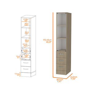English Elm Preston Multicolor Linen Cabinet with Glass Door, 3 Shelves & 4 Drawers, Particle Board Storage End B128S00074
