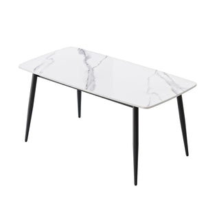 English Elm 62.99" Modern Artificial Stone Dining Table With Black Metal Legs – Stylish Seating For 6 People W1535S00497