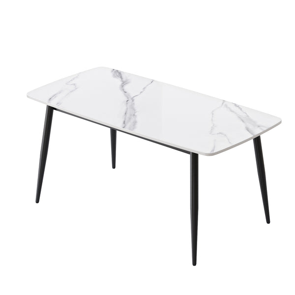 English Elm 62.99" Modern Artificial Stone Dining Table With Black Metal Legs – Stylish Seating For 6 People W1535S00497
