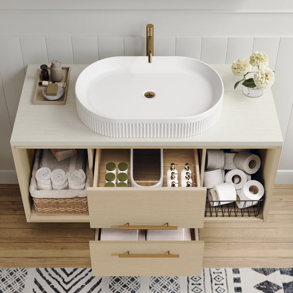 English Elm Modern Floating Bathroom Vanity Oval Ceramic Sink Plywood Cabinet Soft Close Storage W3136S00077