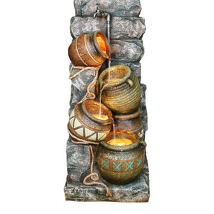 English Elm 43" Polyresin Indoor/Outdoor Water Fountain with Multicolor Potter Pitchers & 4 LED Lights, Textured Finish B072116412