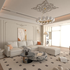 English Elm Modern Large Sectional Sofa U-Shaped 123" Modular Sofa Bed with Ottoman Storage, Plush Chenille Comfort Antique White W680S00010