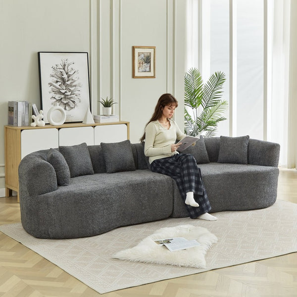 English Elm Curved Chenille Sectional Sofa Oversized Four Seat Cloud Foam Living Room Lounge W3505P355583