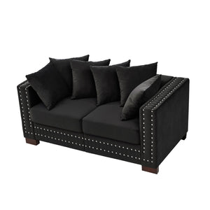 English Elm Modern Velvet Loveseat With Square Armrests & Silver Nailhead Accents - Stylish Comfort For Any Space W1097S00184