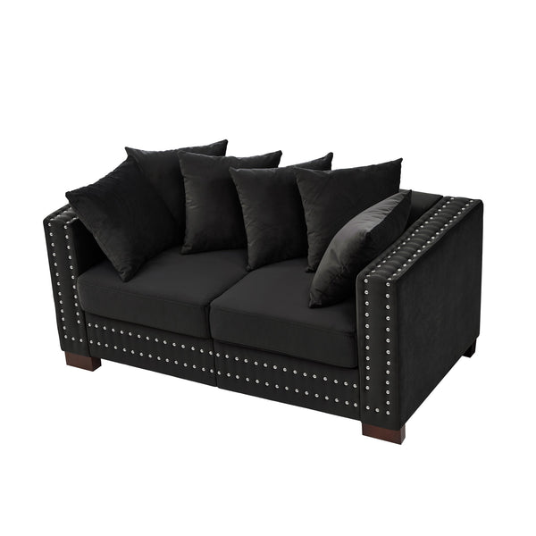 English Elm Modern Velvet Loveseat With Square Armrests & Silver Nailhead Accents - Stylish Comfort For Any Space W1097S00184