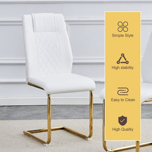 English Elm Table Set - Modern Minimalist Round Clear Glass Table With White High-Back Chairs & Gold Legs W1151S01718-GIGA