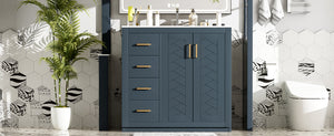 English Elm 36'' Bathroom Vanity with Ceramic Sink Combo, Solid Wood Frame, Soft-Close Drawers and Stylish Retro Groove Design Blue N710P291684C