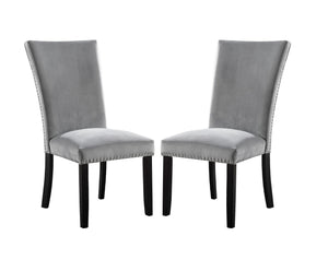 English Elm Gorgeous Marble Top 7 Piece Dining Set with Nailhead Upholstered Chairs Dark Wood Base Black,Light Gray,White B2741S00763