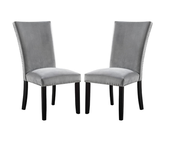 English Elm Gorgeous Marble Top 7 Piece Dining Set with Nailhead Upholstered Chairs Dark Wood Base Black,Light Gray,White B2741S00763