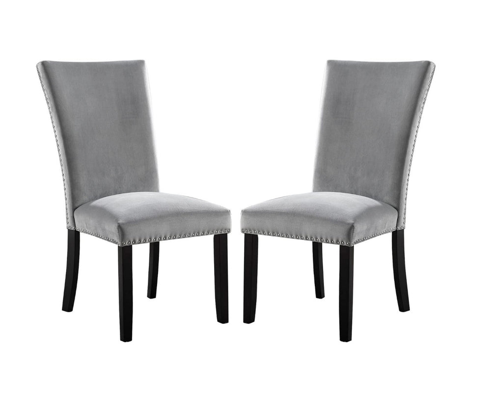 English Elm Light Gray Flannelette Counter Dining Chairs Nailhead Trim Ladder Back Set of Two B2741P416576