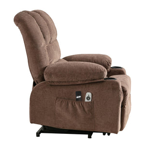 English Elm Power Lift Lounge Chair With Heating & Vibration Massage For Elderly, Usb Charging, Brown Upholstery W1521P302628-GIGA