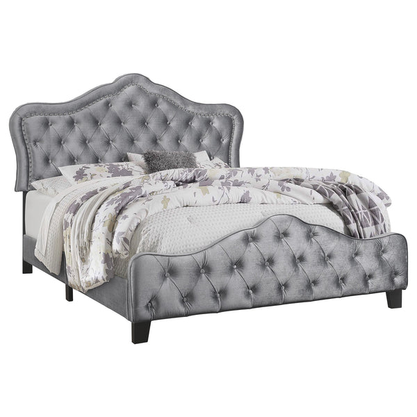 English Elm Georgiana Grey Upholstered Queen Panel Bed - Elegant Velvet Design With Chic Tufting & Glam Details B062P346522
