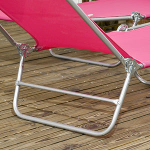 English Elm Outsunny 2 Piece Pink Folding Chaise Lounge Chairs With 6-Position Recline For Poolside Relaxation W2225P174376-GIGA